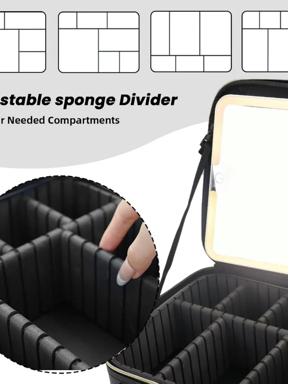 LED Lighted Makeup Train Case Travel Cosmetic Organizer Black USB Rechargeable
